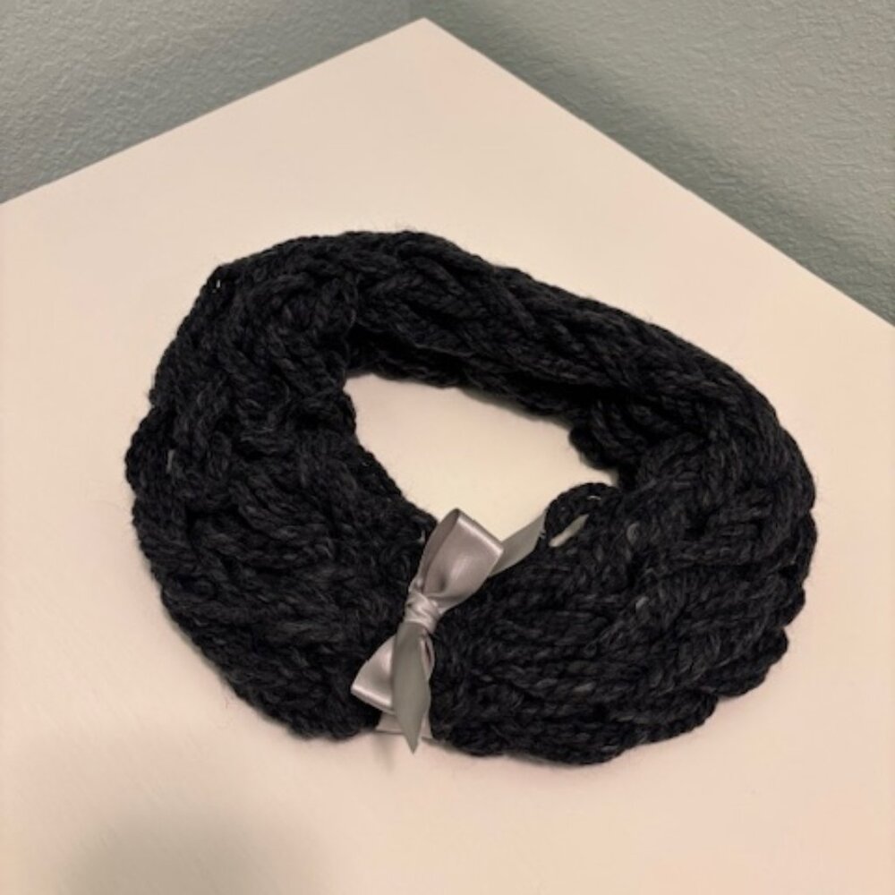 NEW Designer Gray Knit Scarf with Ribbon detail - SALE! Unique/great for photos!